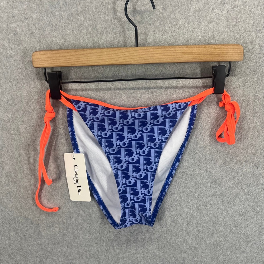 Christian Dior Bikini Bottom Women L Blue Oblique Monogram Side Tie Galliano NWT